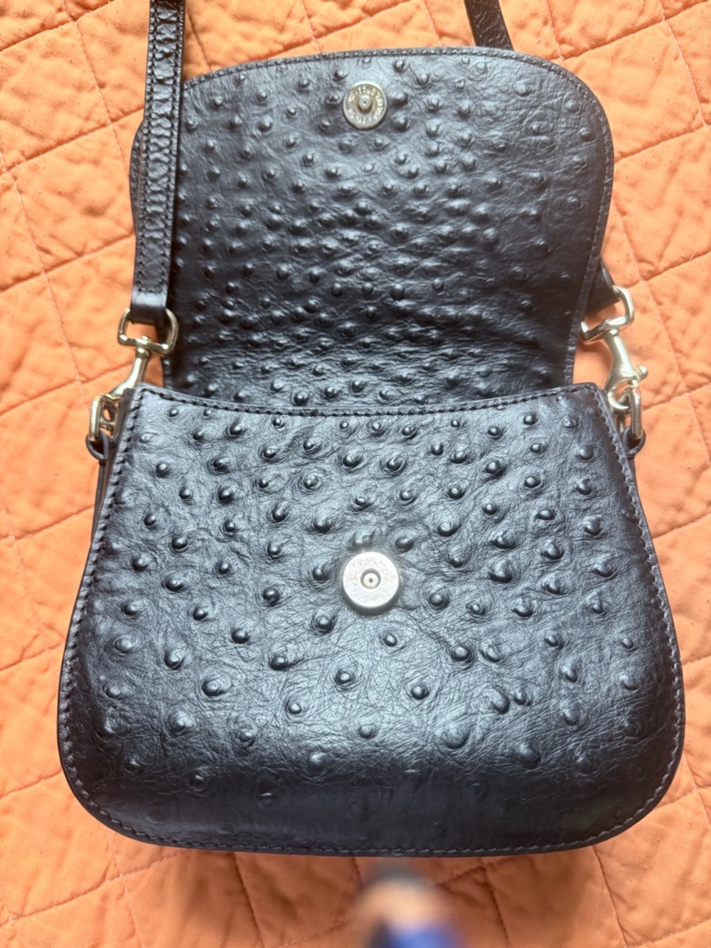 Dooney & Bourke Black Ostrich-Embossed Flap Crossbody with Gold Hardware - Picture 4 of 7